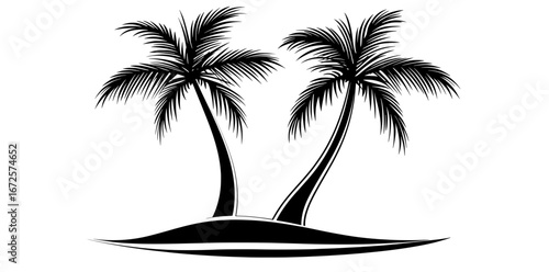 The minimalist Palm Tree Icon Set includes two icons in black and white line art, perfect for use in branding, app design, web design, and other design endeavors