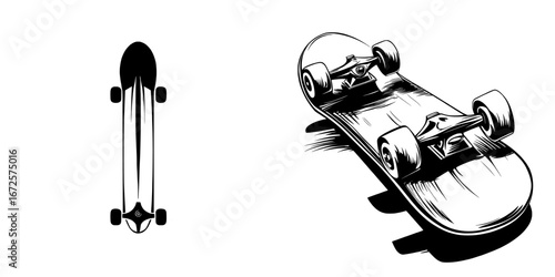 A simple, bold silhouette of a skateboard, capturing the essence of this iconic and versatile sport, is the Skateboard Icon