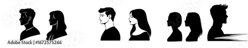 Modern illustration featuring the silhouettes of a man and woman in profile, forming a modern set against a white background