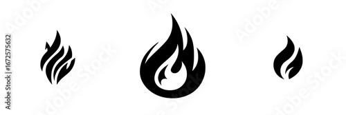 The Abstract Flame Icon is a stylized black flame symbol, ideal for symbolizing heat, passion, energy, and power, and is characterized by a circular shape with a stylized flame pattern