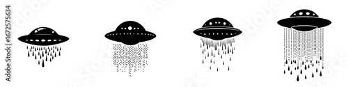 The UFO Beam is a simple yet impactful black and white illustration of a UFO beaming down, evoking mystery, wonder, and the possibilities of the unknown, and it's a timeless symbol of
