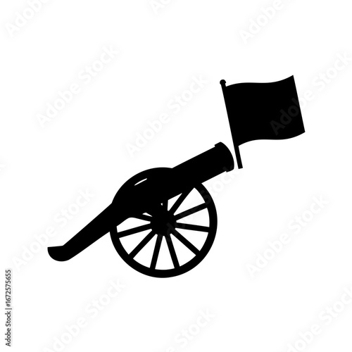 Silhouette of a cannon with a flag, indicating historical military equipment