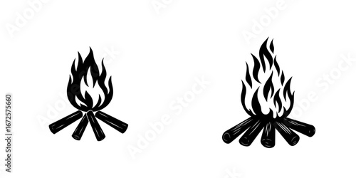 The Bonfire Icon represents a powerful and simple image of a fire with flames emerging from logs, embodying the concepts of warmth, togetherness, and community