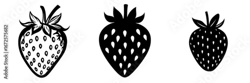 A classic and timeless illustration is embodied in the Black and White Strawberry Icon, which features a single, perfectly ripe strawberry with a detailed depiction of its shape and leaves