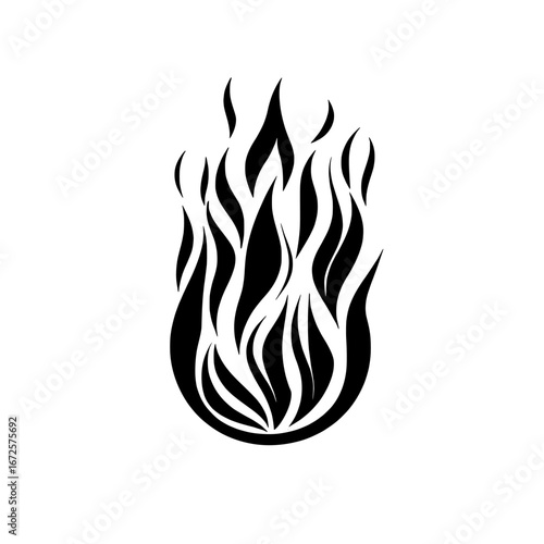Fiery Icon: This bold, stylized flame graphic is depicted in black and white silhouette, evoking feelings of intensity and passion