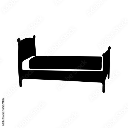 Silhouette of a bed with a mattress and headboard for sleeping