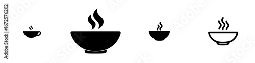 The Steaming Bowl Icon is a simple yet elegant black and white symbol of a steaming bowl, ideal for branding related to food, culinary arts, and restaurants