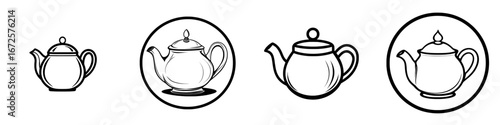 The Classic Teapot Silhouette features a timeless and elegant teapot shape, beautifully rendered in a minimalist black and white illustration, which is simple yet striking