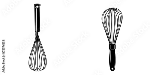 A bold black line art icon of a whisk, highlighted with radiating lines to suggest energy and action, makes the Whisk Icon perfect for cooking blogs, recipe websites, or culinary branding