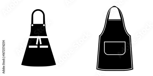 The Apron Icon, a simple yet versatile black and white icon, showcases an apron with a pocket and ties, suitable for symbolizing cooking, baking, cleaning, or crafting