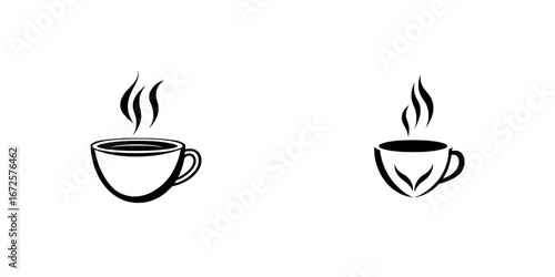 The Coffee Break Icon features a steaming cup of coffee on a saucer in a simple yet stylish black and white design, suitable for various applications including website design, app development, and