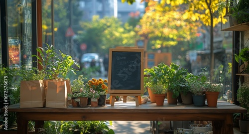 Vibrant Herb and Flower Display at Urban Market in Autumn Afternoon.