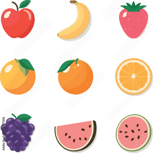 A colorful vector illustration featuring an assortment of delicious fruits against a white backdrop.