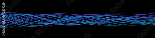 Dynamic vector tech background with wavy blue and purple lines on black.