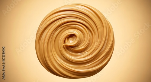 A swirled, smooth caramel-colored substance fills a circular space, creating a visually appealing design.