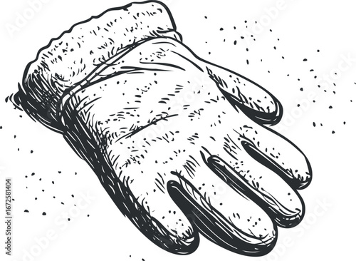 Black and white sketch illustration of a durable work glove for hand protection in manual labor