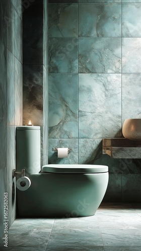 Modern Bathroom Design With Teal Tiles and Minimalistic Features for a Calmin...