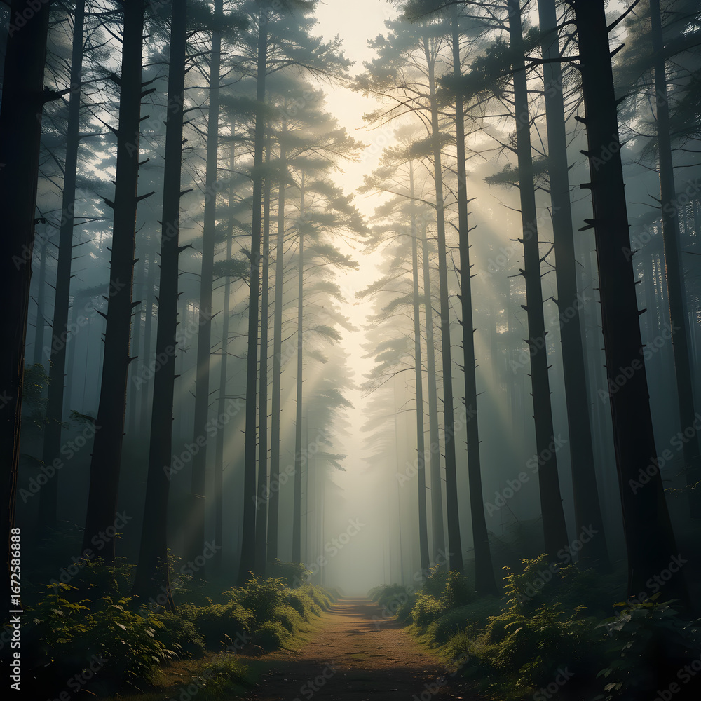 Fototapeta premium Golden Hour Forest Path.jpg