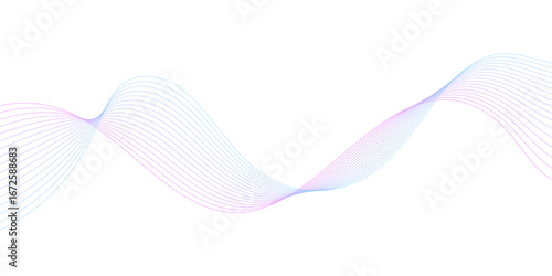 Abstract technology lines on white background. Undulate soft blue and pink Wave Swirl, frequency sound wave, twisted curve lines with blend effect, wave with lines created using blend tool.