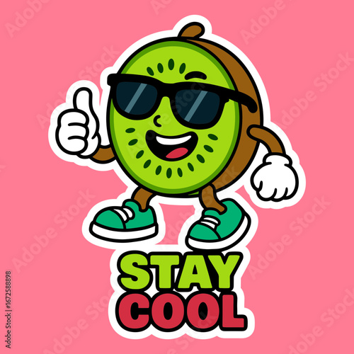 Kiwi winking with sunglasses, text: 'Stay Cool.'