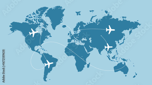 Global Air Travel Routes and World Map Representation Connecting Continents with Airplanes Depicting International Transportation
