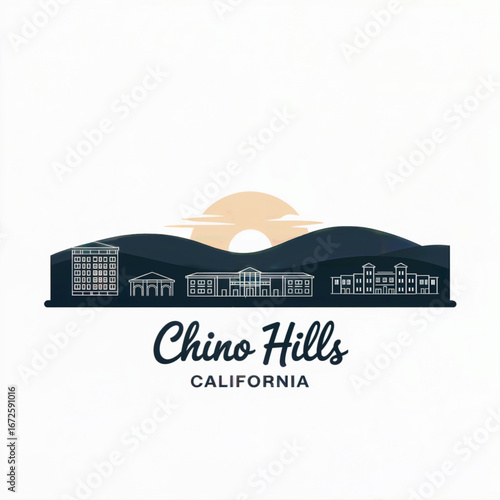 Chino Hills California Skyline Silhouette — Scenic Rolling Hills Suburban Vector Illustration