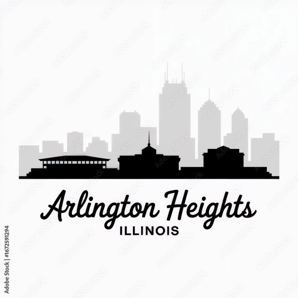 Obraz premium Arlington Heights Illinois Skyline Silhouette — Suburban Chicago Landmark Vector Illustration