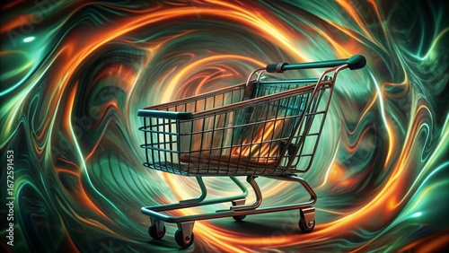 Shopping Cart with Magical Rainbow Swirl: E-commerce, Online Retail, Digital Marketing Concept