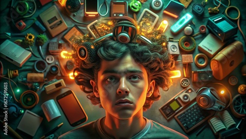 Happy Child's Imagination: Book, Technology, and Whimsical Illustrations,  Bright and Playful Style.