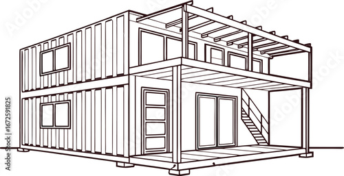 Shipping Container House Construction with Frame, Insulated Panels, and Exterior Walls – Technical Modular Home Assembly Visualization