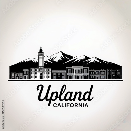 Upland California Skyline Silhouette — San Gabriel Mountains Backdrop Vector Illustration