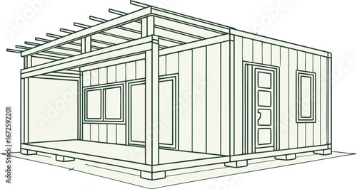 Shipping Container House Construction with Frame, Insulated Panels, and Exterior Walls – Technical Modular Home Assembly Visualization