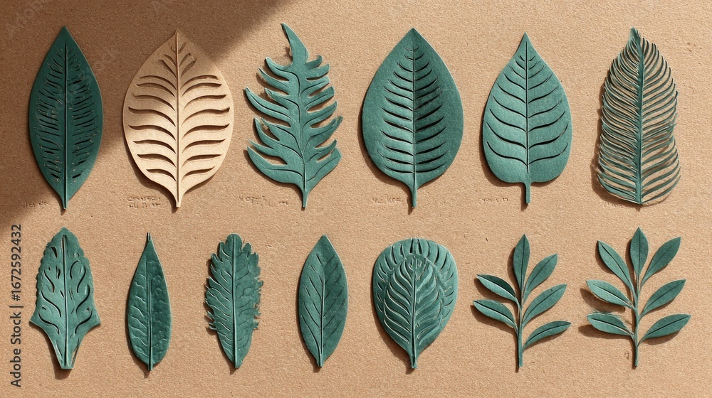 Fototapeta premium Collection of decorative paper cut leaf designs.