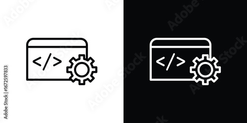 Web development icon. Vector linear icon isolated in black and white