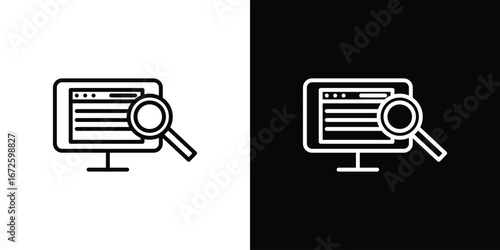 Search online icon. Vector linear icon isolated in black and white