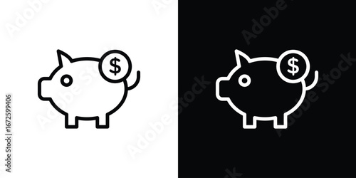 Piggy bank icon. Vector linear icon isolated in black and white