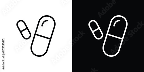 Pill icon. Vector linear icon isolated in black and white