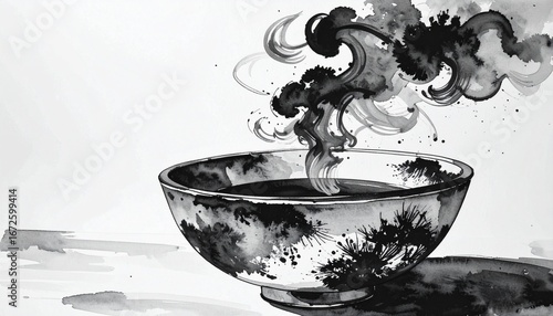 Wallpaper Mural Artistic Ink Wash Painting of Aromatic Tea Bowl Torontodigital.ca