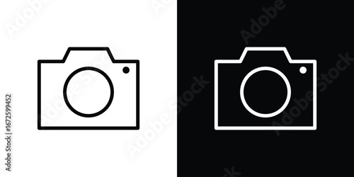 Photo Camera icon. Vector linear icon isolated in black and white