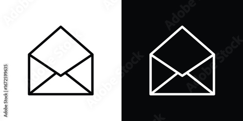 Open envelope icon. Vector linear icon isolated in black and white