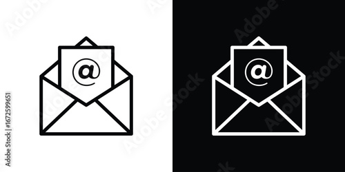 Open email icon. Vector linear icon isolated in black and white