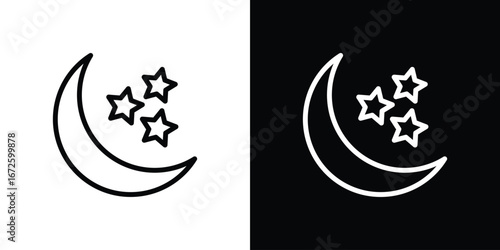 Moon stars icon. Vector linear icon isolated in black and white