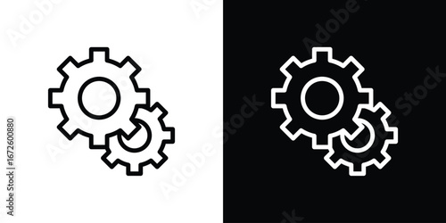 Gears icon. Vector linear icon isolated in black and white