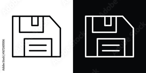 Floppy disk icon. Vector linear icon isolated in black and white