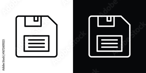 Floppy disk icon. Vector linear icon isolated in black and white