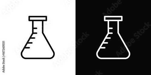 Flask icon. Vector linear icon isolated in black and white