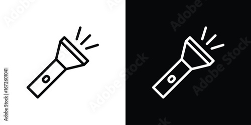 Flashlight icon. Vector linear icon isolated in black and white
