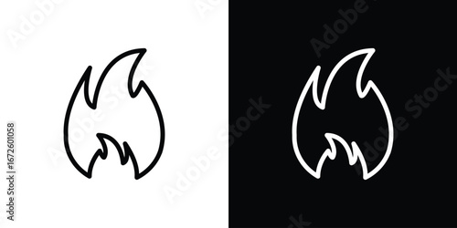 Flame icon. Vector linear icon isolated in black and white