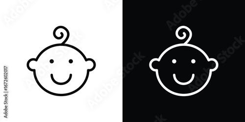 Child face icon. Vector linear icon isolated in black and white