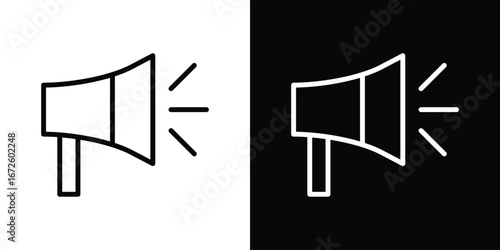 Bullhorn icon. Vector linear icon isolated in black and white